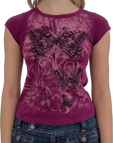 Women Aesthetic Crop Top Graphic Gothic Print Shirts Short Sleeve Slim Fit T-Shirt E Girl Streetwear (Rose Red, Small) at Amazon Women’s Clothing store Summer Pullover, Street Y2k, Grunge Shirt, Logo Floral, Kawaii Harajuku, Y2k Fairy, Grunge Streetwear, Streetwear Summer, Logo Vintage