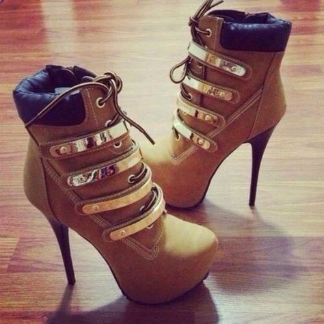 Timberland Heel Boots Outfit, Heel Boots Outfit, Timberland Heel, Timberland High Heels, Timberland Heel Boots, Timberland Heels, Beige High Heels, Stylish Eve, High Heel Boots Ankle