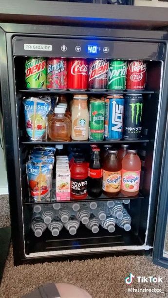 Mini Fridge Drink Organization, Hidden Snack Stash In Bedroom, Stocked Mini Fridge Snacks, Room Snack Storage, Stocked Mini Fridge, Snack Cart Ideas For Home, Snack Cart For Room, Snack Area In Bedroom, Mini Fridge Snack Ideas