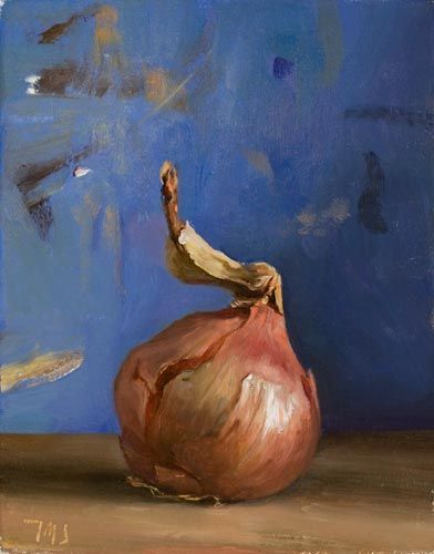 daily painting titled Roscoff onion with blue background - click for enlargement Onion Painting, Fruit Still Life Painting, Fruit Artwork, Vegetable Painting, Fruit Still Life, Still Life Fruit, Food Painting, Still Life Oil Painting, Fruit Painting