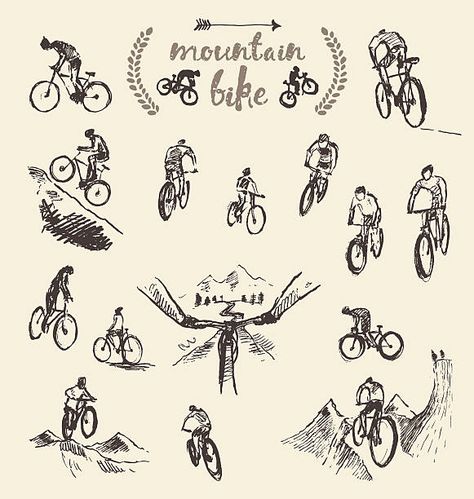 480 Cycling Bicycle Pencil Drawing Cyclist Illustrations & Clip Art - iStock Object References, Bicycle Sketch, Sunrise Drawing, Mountain Bike Tattoo, Bicycle Drawing, Cycle Drawing, Mountain Sketch, Bicycle Illustration, Door Mural