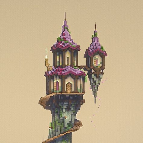 Enchanted Tower Minecraft, Magical Tower Minecraft, Minecraft Tower Ideas Cottagecore, Princess Tower Minecraft, Shell House Minecraft, Minecraft Wizard Tower Interior, Minecraft Mushroom Tower, Minecraft Blueprints House, Minecraft Fairy Tower