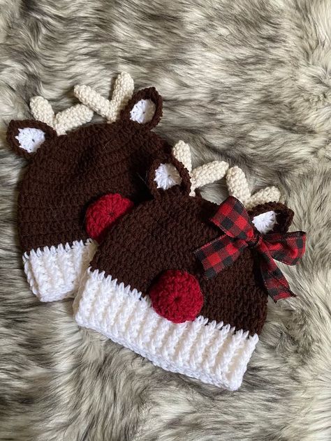 Kids Christmas Hats, Crochet Animal Hat, Crochet Reindeer, Crochet Christmas Hats, Reindeer Hat, Hats For Kids, Baby Winter Hats, Christmas Hats, Bonnet Crochet