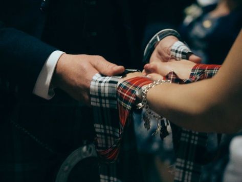 Scottish Wedding Handfasting, Scottish Handfasting, Scottish Handfasting Ceremony, Plaid Wedding, Handfasting Cords, Celtic Traditions, Tiffany Blue Wedding, Unusual Weddings, Private Wedding