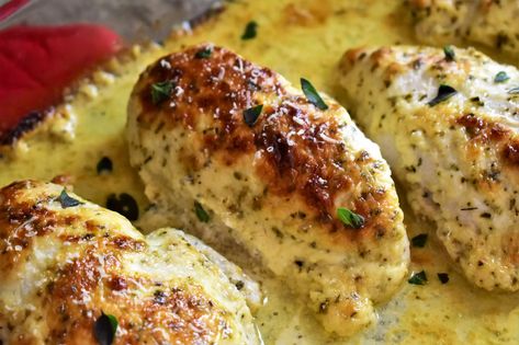 Creamy Baked Asiago Chicken Breasts Recipe | Allrecipes Asiago Chicken, Popular Dinner Recipes, Corned Beef Brisket, Easy Chicken Breast, Asiago Cheese, Baked Chicken Breast, Asiago, Peppers Recipes, Baked Chicken Recipes