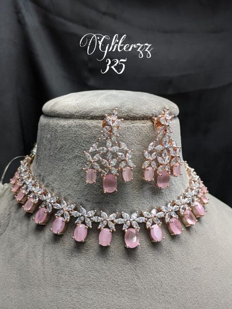 Ad Jwellary Design, Ad Jewellery Set Bridal, Pink Saree Jewellery, Pink Diamond Jewelry, Western Jewellery, Pastel Jewelry, Bridal Necklace Designs, Indian Jewelry Earrings, Saree Jewellery