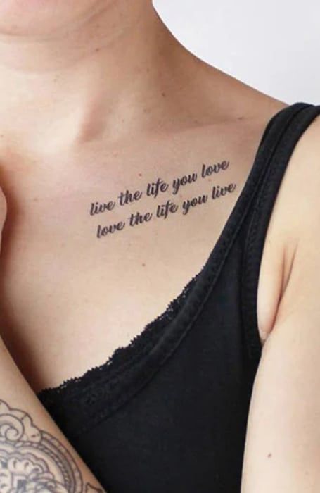 Quote Tattoo Ideas For Men, Best Quote Tattoos, Woman Chest Tattoo, Quote Tattoos For Men, Chest Tattoo Words, Chest Tattoo Cover Up, Chest Tattoo Quotes, Finger Tattoos For Women, Chest Tattoo Female Upper