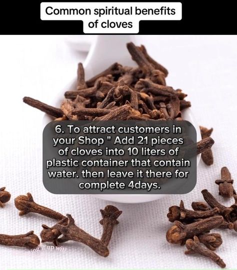 Common spiritual benefits of cloves. #foryou #foryoupage #fyp #explore #explorepage #cloves #trending #trendingvideo #viral #viralvideo #cloves... | By Keeping it up with toria | Spiritual benefits of cloves cloves are powerful on spiritual separation and attractions one to separate yourself from a spiritual husband add cloves inside your bathing water make sure you declare what you want do this for 21 days two add four pieces of cloves inside your body cream face cream or even your perfume f Spiritual Husband, Benefits Of Cloves, Cloves Benefits, Water Benefits, Cream Face, Home Health Remedies, Health Drink, How To Attract Customers, Home Health