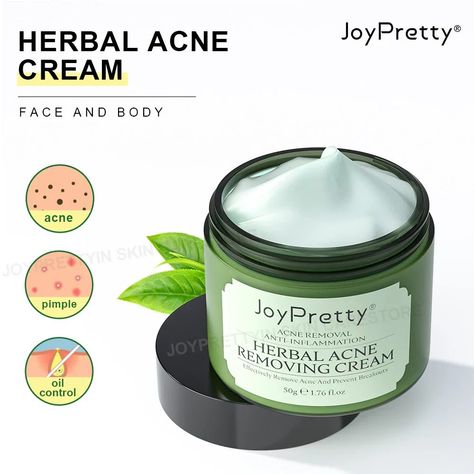 Herbal Acne Face Cream: Pimple Marks Removal, Oil Control, Moisturizing, Pockmark Smoothing Eliminate awful stubborn acne ● Gently exfoliates your skin to prevent your pores from clogging which can reduce acne breakouts,and gets rid of dead skin cells and other impurities that sit on top of your skin. ● JoyPretty Herbal Acne Removing Cream can reach skin bottom due to its excellent osmotic force Toeradicating all kinds of acnes and pimples, white head,Inflamed acnes,hardened acnes, encysted ... Tea Tree For Acne, Retinol Face Cream, Stubborn Acne, Acne Face, White Head, Body Acne, Reduce Acne, Acne Cream, Pimple Marks