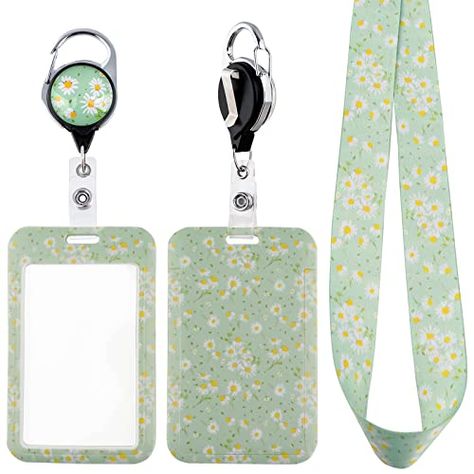 Juanooo Green Daisy ID Lanyard Badge Holder & Retractable Badge Reel Clip Cute Floral Keychain Lanyard for Women Girls Teachers for ID Badges & Keys Preppy Aesthetic Key Lanyard for School ID Holder Preppy Lanyard, Lanyard Aesthetic, Cute Lanyard, Floral Keychain, Lanyard Badge Holder, Teachers Office, Girls Teacher, Lanyard Id Holder, Cute Lanyards