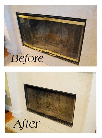 before and after living room High Heat Paint, Fireplace Redo, Brass Fireplace, Fireplace Update, Fireplace Doors, Old Fireplace, Fireplace Screen, Some Like It Hot, Fireplace Remodel