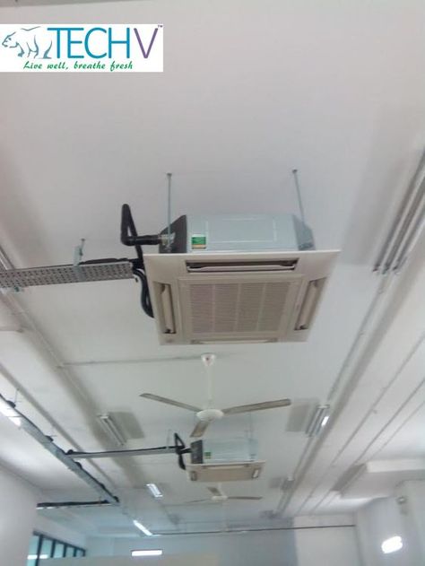 Cassette Ac Ceiling Design, Ceiling Air Conditioner, Air Conditioner Hide, Hvac Design, Dining Room Design Luxury, Hvac Air Conditioning, Air Conditioner Service, Exposed Ceilings, Refrigeration And Air Conditioning