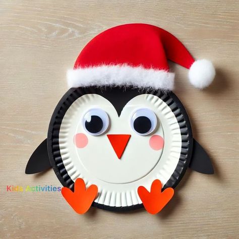 Kids Activities Penguin Christmas Crafts For Kids, Paper Plate Santa Craft For Kids, Christmas Paper Plate Crafts, Penguin Christmas Crafts, Paper Plate Christmas Crafts, Paper Plate Santa, Easy Kids Christmas, Paper Plate Art, Alphabet Flash Cards Printable