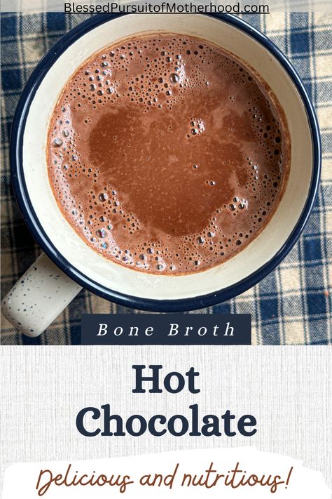 This nutrient dense hot chocolate recipe has nourishing bone broth and the rich superfood cacao. | This recipe is effortless to whip up and the best part is that you can't even taste the bone broth! #bonebrothhotchocolate #bonebroth #cacao #superfood #healthydrink #healthyrecipe #drinkrecipe Bone Broth Cocoa, Hot Chocolate Bone Broth, Bone Broth Hot Cocoa, Beef Bone Broth Hot Chocolate, Bone Broth Hot Chocolate Recipe, Bone Broth Hot Chocolate, When To Drink Bone Broth, When Should You Drink Bone Broth, Hot Chocolate Toppings