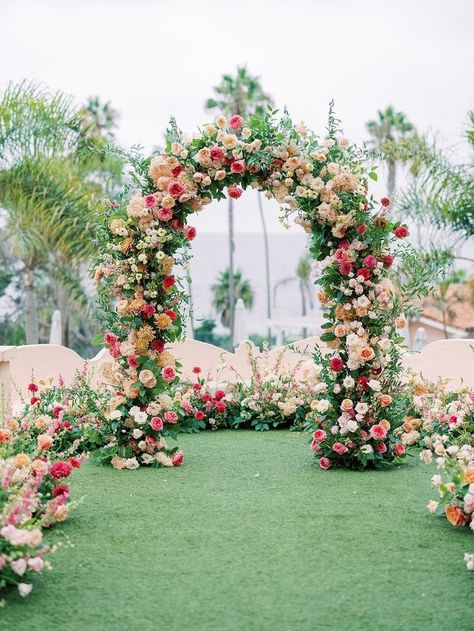 Pink And Peach Wedding, Sunset Wedding Theme, Round Arch Backdrop, Wedding Floral Arch, Native Poppy, Floral Artists, Flowers Garland, Floral Arch Wedding, Round Arch