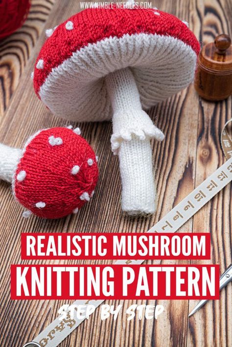 Mushroom Knitting, Knitted Mushroom, Knitting Beginners, Mushroom Crafts, Fly Agaric, Knit Rug, Animal Knitting Patterns, Crochet Mushroom, Knitting Patterns Toys