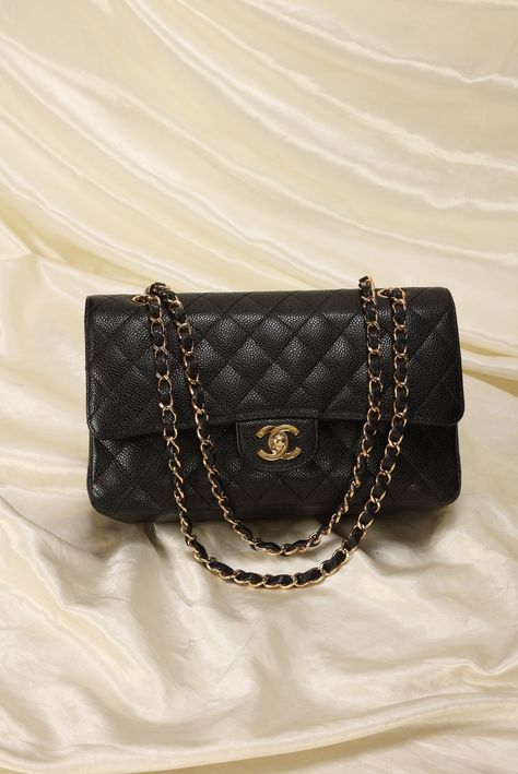 CONDITION: VERY GOOD VINTAGE .??¨ Twin with me! My favorite style by Chanel, the Caviar Classic Double Flap! This gold and caviar combo in particular is extremely difficult to come by as not only the size the most popular, the 24kt gold plated hardware is highly coveted! In this combo and condition, bag goes for between $9k-$10k on the resale market! Extremely versatile piece can be as a long or short shoulder bag.??¨ Crafted in 2006-2008. Please note: Extremely light??¨rubbing on corners, but not noticeable! Clean interior. Beautiful vintage condition.??¨ In order to meet the current demand and given the??¨nature of sourcing inventory, all sales are final. Please be sure to review all pictures and ask any questions prior to making a purchase! To prevent any form of fraud, I??¨keep video r Chanel Black Classic Flap, Classic Black Bags, Chanel Caviar Bag, Classic Channel, Chanel Double Flap, Chanel Classic Flap Bag, Chanel Flap Bag, Classic Flap Bag, Girl Backpacks School