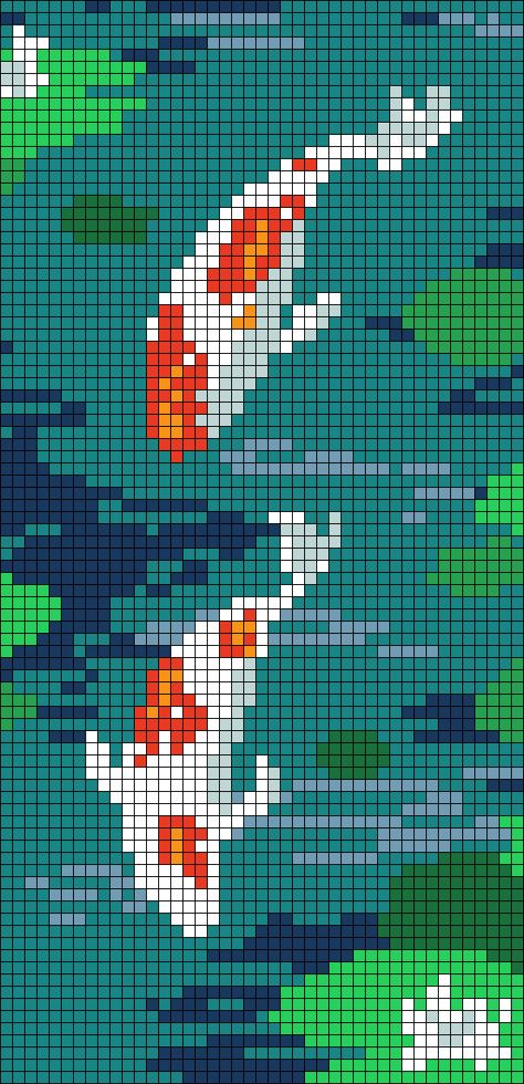 Koi Fish Pixel Art Grid, Pixel Art Koi Fish, Crochet Pixel Graph, Koi Fish Alpha Pattern, Jellyfish Alpha Pattern, Alpha Pattern Tapestry, Koi Fish Pixel Art, Koi Cross Stitch, Ocean Pixel Art