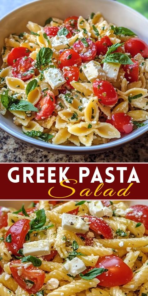 🥒 Looking for a quick and flavorful dish? Try this Healthy Greek Pasta Salad packed with wholesome veggies and zesty dressing. Ready in minutes for your next gathering! 🕒✨ #PastaLovers #QuickMeals #MediterraneanFlavor Pasta Salad With Greek Dressing, Greek Tuna Pasta Salad, Greek Salad With Pasta, Pasta Feta Salad, Turkish Pasta Salad, Pasta Cold Salad Recipes, Cold Pasta Salad With Italian Dressing, Mediterranean Pasta Salad Recipes, Italian Pasta Salad Recipes Cold