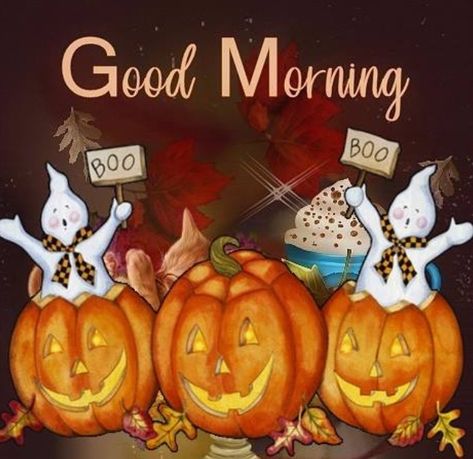 Good Morning Halloween, Halloween Flower Arrangements, Happy Halloween Gif, Happy Halloween Quotes, Monday Images, Happy Halloween Pictures, Good Morning Greeting Cards, Holiday Morning, Good Morning Funny Pictures