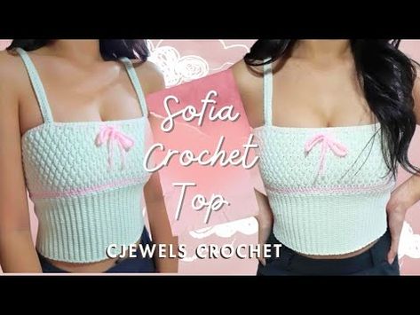 Sofia Crochet Top - 🎀Coquette Inspired🎀 - Easy Crochet Top Tutorial - YouTube Crochet Milkmaid Top, Crochet Top Tutorial, Crochet Patchwork Blanket, Coquette Crochet, Crochet Coquette, Easy Crochet Top, Alpine Stitch, Coquette Clothing, Crochet Sweater Design