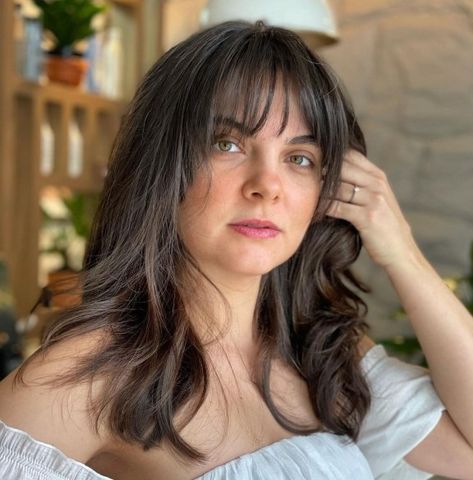 Wispy Bangs for Overweight Ladies Wispy Fringe Medium Hair, Wispy Tapered Bangs, Plus Size Bangs Hair, Soft Wispy Bangs Round Face, Bangs For Chubby Face, Round Face Fringe, Wispy Bangs Round Face, Airy Bangs, Medium Hairstyles For Round Faces