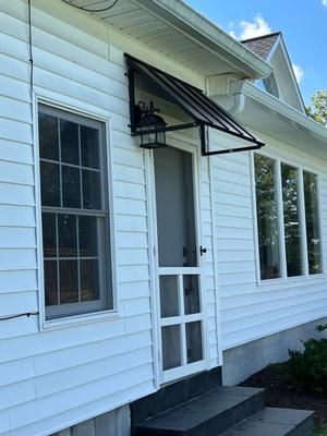 Awnings Over Doors Entrance Front Entry, Metal Awning Over Door, Awning Ideas Front Door, Metal Awnings Over Doors, Awning Over Window, Awning Over Front Door, Diy Door Awning, Exterior Window Awnings, Front Door Awning Ideas