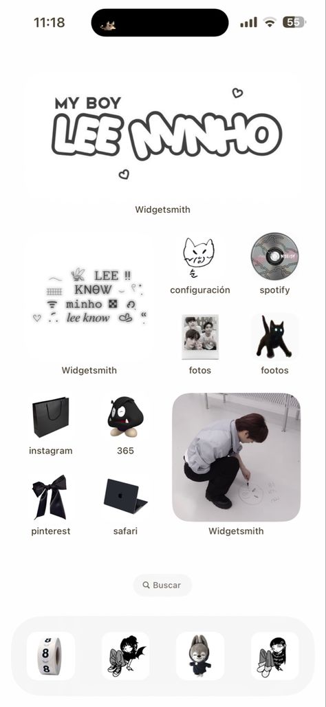 Lee Know Iphone Theme, Straykids Themed Phone, Iphone App Design Kpop, Lee Know Themed Phone, Straykids Iphone Layout, Straykids Homescreen Layout, Lee Know Wallpaper Homescreen, Lee Know Phone Layout, Lee Know Homescreen Layout