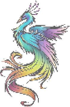 Phoenix Pixel Art, Eeveelutions Cross Stitch, Phoenix Cross Stitch Pattern, Eeveelutions Cross Stitch Pattern, Peacock Feather Cross Stitch Pattern, Dragon Cross Stitch, Beaded Cross, Cross Stitch Bird, Beaded Cross Stitch