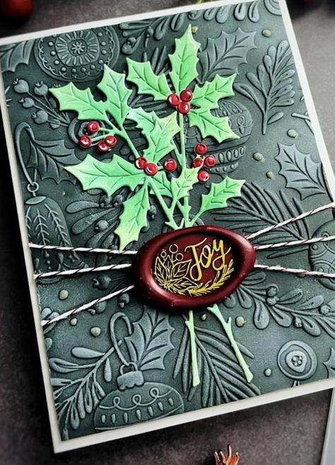 Spellbinders Sealed, Spellbinders Christmas Cards, Wax Seals Diy, Holiday Cards Handmade, Christmas Card Inspiration, Spellbinders Cards, Holiday Flower, Embossed Cards, Christmas Holiday Cards