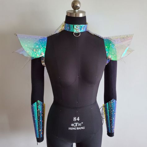 Space Rave Outfit, Futuristic Dress, Burning Man Accessories, Dress Lookbook, Disney Anniversary, Drag Queen Outfits, Shoulder Piece, Brazil Carnival, Padded Dress