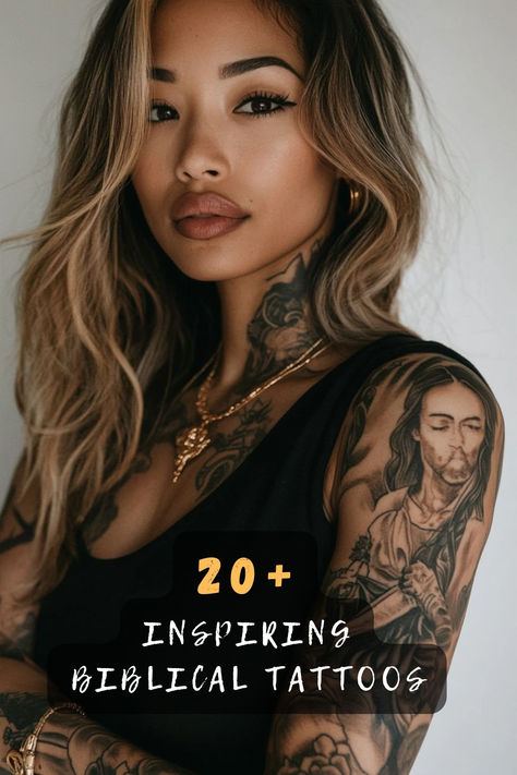 Celebrate your faith with these 20 biblical sleeve tattoo ideas for women! From detailed scripture art to symbolic pieces, you’ll find inspiration to create a design that’s uniquely yours. Tap to explore the stunning ideas ✝️✨. #BiblicalInk #FaithTattooInspo #TattooDesigns Tattoo Ideas Female Small Sayings, Bible Verse In Clouds Tattoo, Long Bible Verse Tattoos, Isaiah 60:22 Tattoo Ideas, Russian Tattoos For Women, I Am That I Am Tattoo, Joshua 1:9 Tattoo Women, Womens Unique Tattoos, Forearm Sleeve Women