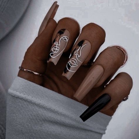 Hot Acrylic Nails, Trendy Brown Nails, Brown Nail Designs, Nail Art Easy, Nail Art Inspo, Brown Acrylic Nails, Brown Nails Design, Nails Art Ideas, Long Acrylic Nail Designs