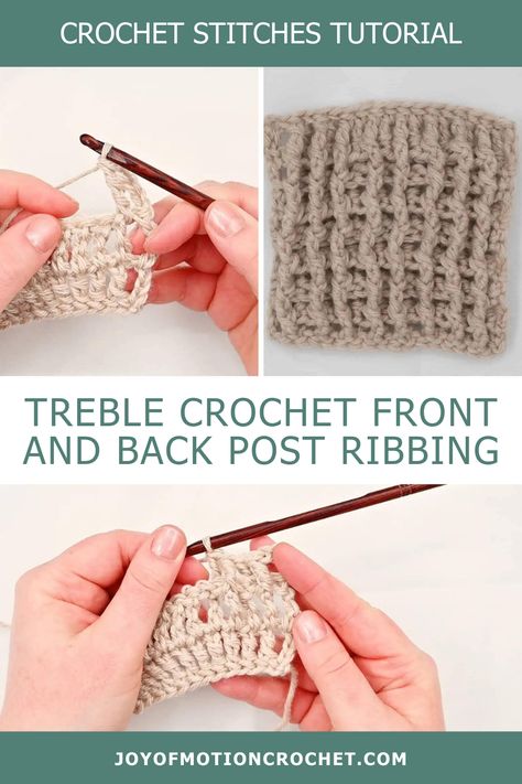 Learn how to crochet treble crochet front and back post ribbing crochet stitch and add new dimension to your next crocheting project. In this crochet stitch tutorial by Joy of Motion, learn how to treble crochet front and back post ribbing – from the materials needed to working in both rows or rounds. Plus, I share some alternative treble crochet stitches for even more ribbing options. Get started here! Front Post Treble Crochet Tutorial, Treble Crochet Tutorial, Half Treble Crochet Stitch, How To Treble Crochet Stitch, How To Treble Crochet, How To Do A Double Treble Crochet Stitch, Fpdc Crochet Stitch, Crochet For Dummies, Treble Crochet Stitch