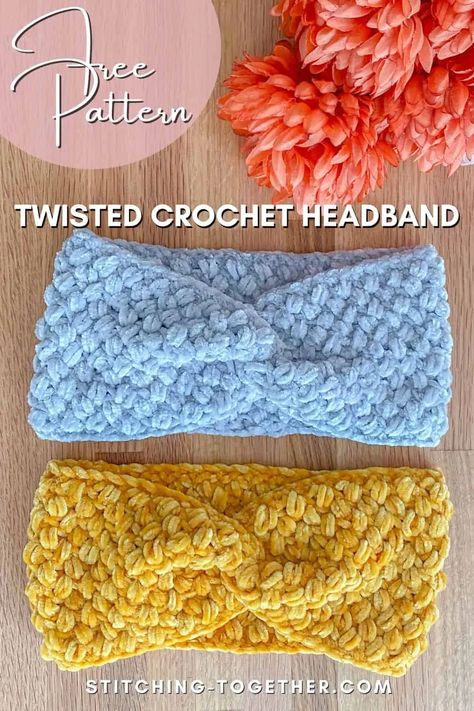 Crochet Ear Warmer Free Pattern, Twisted Ear Warmer, Crochet Ear Warmer Pattern, Velvet Crochet, Stitch Ears, Crochet Headband Pattern Free, Crochet Headbands, Crochet Pattern Instructions, Bean Stitch