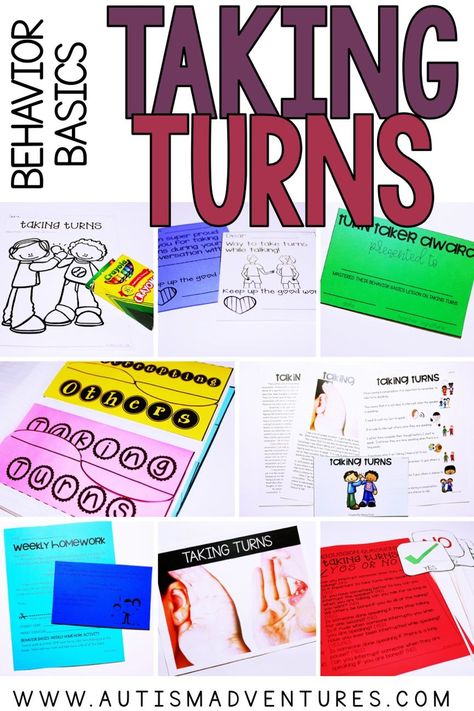 Taking Turns Activities Social Skills, Taking Turns Activities, Reading Response Worksheets, Aba Therapy Activities, Homework Worksheets, Social Skills Lessons, Read Aloud Activities, Social Skills Groups, Interactive Notebook Activities