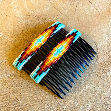 Handmade Beaded Hair Pins Brand New. Very Pretty 3 Inches X 1 3/4 Beaded Barrettes Native Americans, Beaded Hair Combs, Loom Designs, Native Beading, Beaded Hair Pins, Beaded Hair, Native Beadwork, Graph Design, Bead Weaving Patterns