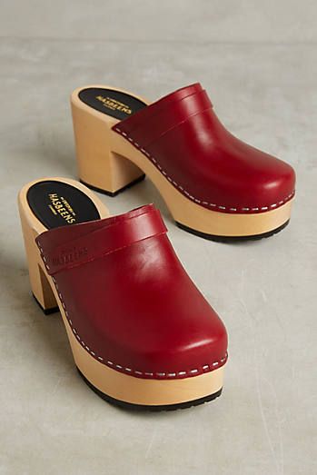 Unique High Heels, Wine Shoes, Red Clogs, Outfit 2023, Swedish Clogs, Swedish Hasbeens, Wooden Clogs, Clog Heels, Shoes Outfit