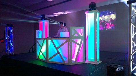 Dj Booth & Glow Towers Setup #JaySe7enEvents                              … Cool Dj Booth, Dj Booth Ideas, Dj Facade, Booth Lighting, Dj Stand, Dj Table, Dj Room, Ticket Booth, Dj Stage