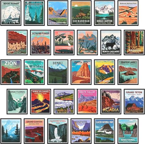 Amazon.com: Teling 30 Pieces Vintage National Park Posters National Park Art Prints Nature Wall Art and Mountain Print Set for Home Living Room Bedroom Bathroom Decor: Posters & Prints Bathroom Decor Bright, Vintage National Park Posters, Vintage National Park, Scenic Wall Art, National Park Art, Mountain Print, Park Art, National Park Posters, Unframed Wall Art