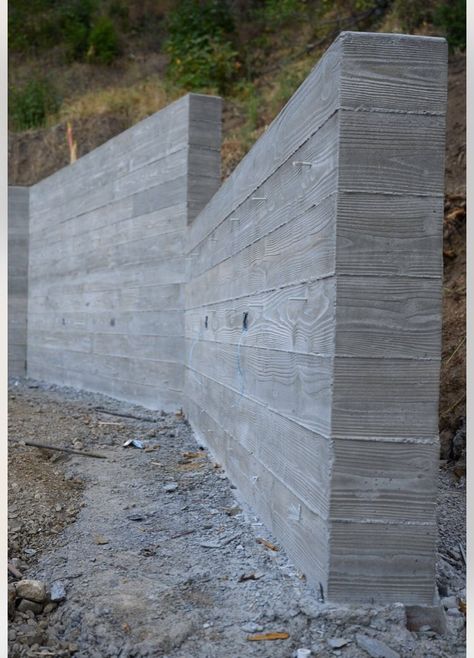 Boardform Concrete Wall, Board Formed Concrete Retaining Wall, Bamboo Gate, Board Formed Concrete Wall, Concrete Sleeper Retaining Walls, Sleeper Retaining Wall, Formed Concrete, Concrete Sleepers, Mountain Dream Homes