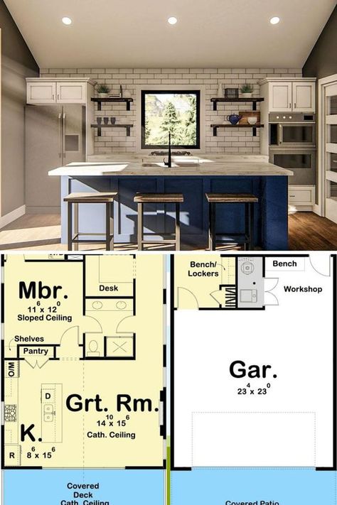 Garage Addition With Apartment, Floor Plan For Garage Apartment, Guest House Above Garage, One Bed Garage Apartment, Apartment Over Garage Interior, 1 Bedroom With Garage House Plans, 800 Sq Ft Garage Apartment Plans, One Story Garage With Apartment, 1 Bedroom House With Loft