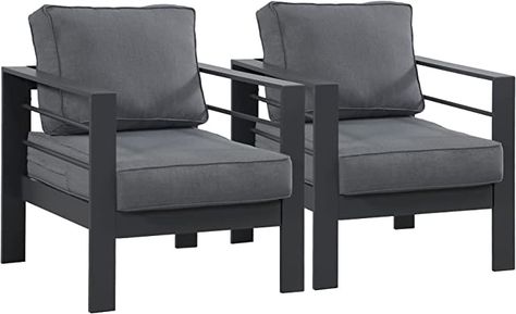 Amazon.com: Wisteria Lane 2 Pieces Patio Furniture Aluminum Armchair, All-Weather Outdoor Single Sofa, Grey Metal Chair with Dark Grey Cushions : Patio, Lawn & Garden Outdoor Patio Couch, Couch Designs, Black Metal Chairs, Garden Chairs Metal, Wisteria Lane, Terrace Furniture, Modern Outdoor Patio, Metal Sofa, Patio Couch