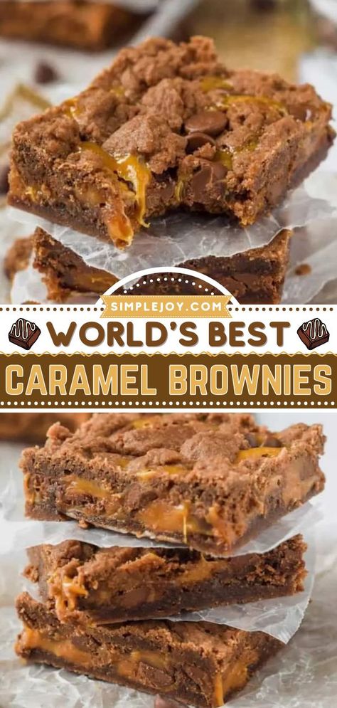 World’s Best Caramel Brownies, chocolate desserts, brownies, sweet treats Carmel Ideas Dessert Recipes, Best Caramel Brownies, Gooey Caramel Brownies, Easy Caramel Dessert Recipes, Carmel Square Desserts, 5 Star Desserts Recipes, Caramel Brownies German Chocolate Cake, Brownies With Caramel In The Middle, German Chocolate Caramel Brownies