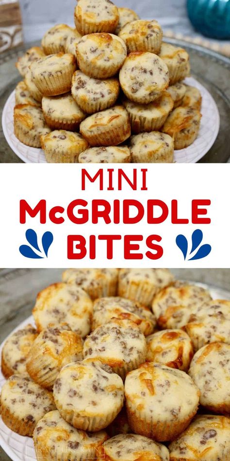 Mini McGriddle Bites Egg Muffin Tins Breakfast, Breakfast Casserole For Camping, 4 Ingredient Breakfast Muffins, Quick Breakfast Ideas For A Crowd, Egg Muffin Bites, Leftover Meals Ideas, Mini Meals Ideas Healthy, Breakfast For Vacation, Sausage Egg Bites Muffin Tins