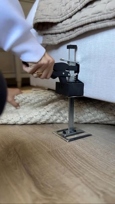 Bedroom hack to lift bed and change rug #bedroom #bed Bed Lifters, Rug Under Bed, Lift Bed, Bed Lifts, Bedroom Hacks, Bed With Slide, Under Bed, Rug Bedroom, Bedroom Bed