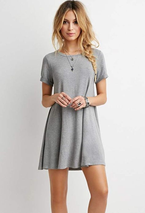 T-Shirt Dress Shirtdress Outfit, Tshirt Dresses, Black And Blue Dress, Shirt Dress Outfit, Mode Casual, Simple Dress, Tee Shirt Dress, Grey Dress, Solid Color Dress