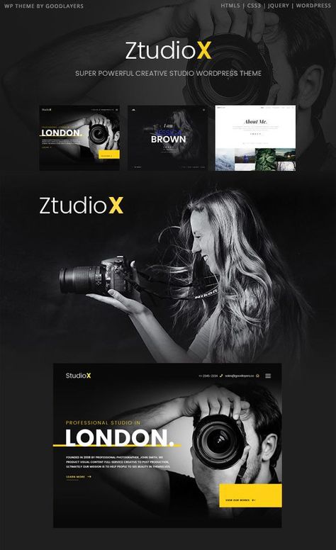 Photography Portfolio WordPress Theme. A Creative WordPress Theme For Photography Portfolio is a premium WordPress theme especially designed for Photographer, Photo studio, Photography agency, Creative agency, Creative Studio, Producer, Filming & Movie maker, Post Production service. Easy to customize. SEO optimized web design. #WordPress #portfolio #photography #gallery #showcase #studio #agency #freelance #business #corporate #film #responsive #websitedesign #webdesign Photography Web Design, Photo Gallery Website, Web Design Photography, Photographer Website Design, Wordpress Portfolio, Basement Studio, Photography Website Design, Photography Agency, Movie Maker