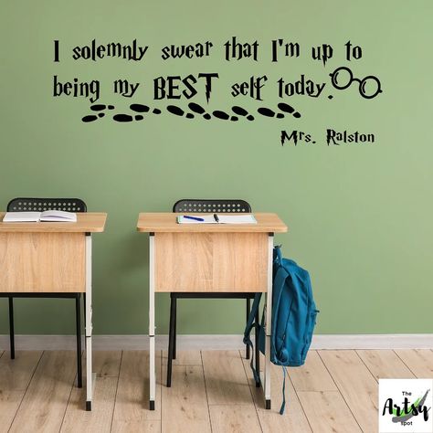 Why settle for dull walls when you can design something amazing? Explore our very cool and extensive collection of classroom wall decals today and make your room look amazing! #classroomwall #schoolwall #schooldecoration #schooldecor #classroomdecor #classroomorganization #classoominspiration #classroomdecorations #teachers #teachersofinstagram #backtoschool #inspiration #inspirationalquotes #wallquotes #walldecals Pottery Classroom, Being My Best Self, Teacher Desk Area, Hogwarts Classroom, Harry Potter Classroom Theme, Homeschool Themes, Teacher Desk Areas, Library Reading Room, School Wide Themes