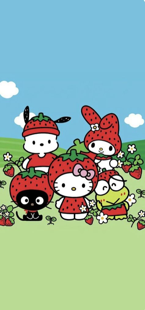 Hello Kitty And Her Friends, Hello Kitty Wallpapers, Hello Kitty Strawberry, Sanrio Wallpapers, Friends Talking, Whats Wallpaper, Cat Wallpapers, Hello Kitty Wallpaper Hd, Images Hello Kitty